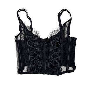 Victoria's Secret Lace-Up Corset Bra Top Black Size SmallDD